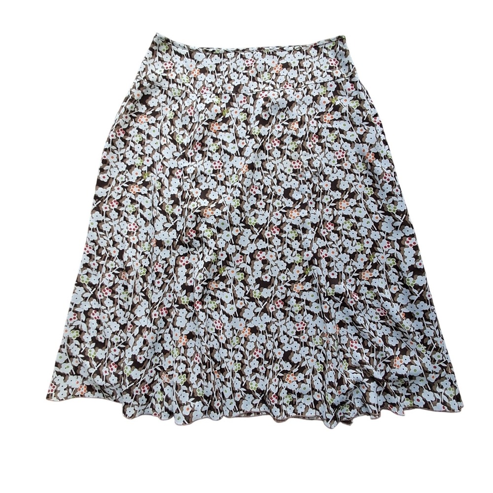 Christopher & Banks Brown Floral‎ Daisy A-Line Midi Skirt Side Zip Size 8